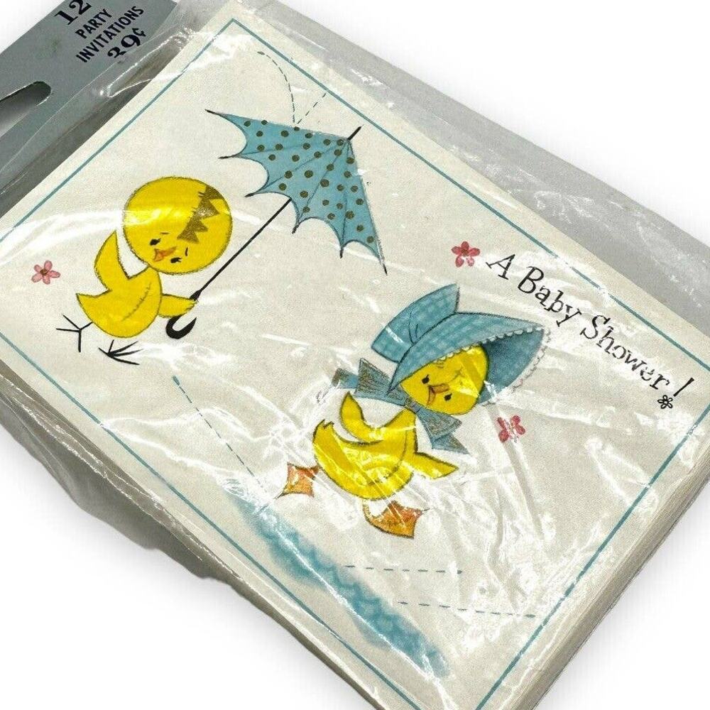 Vintage Ambassador BABY SHOWER Announcement Note Cards 8 Envelopes Duckies MCM